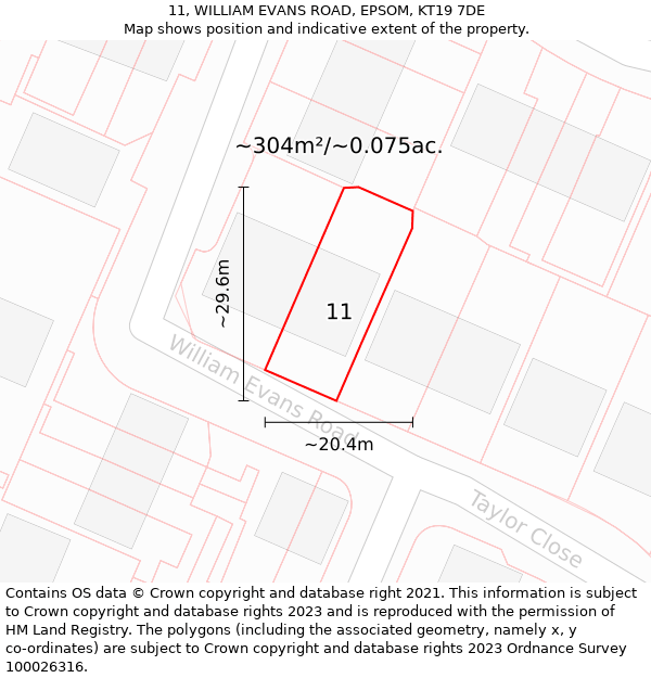 11, WILLIAM EVANS ROAD, EPSOM, KT19 7DE: Plot and title map