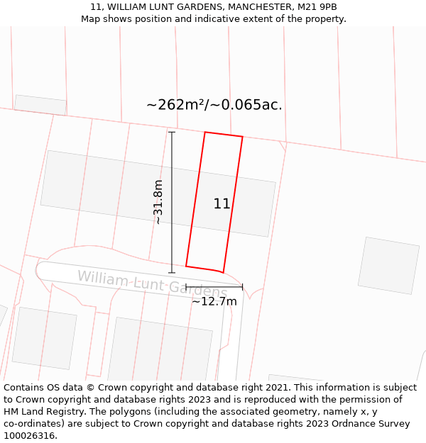11, WILLIAM LUNT GARDENS, MANCHESTER, M21 9PB: Plot and title map