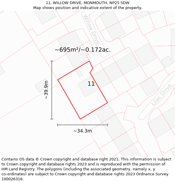 11, WILLOW DRIVE, MONMOUTH, NP25 5DW: Plot and title map