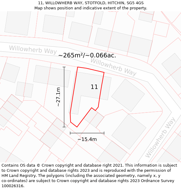 11, WILLOWHERB WAY, STOTFOLD, HITCHIN, SG5 4GS: Plot and title map