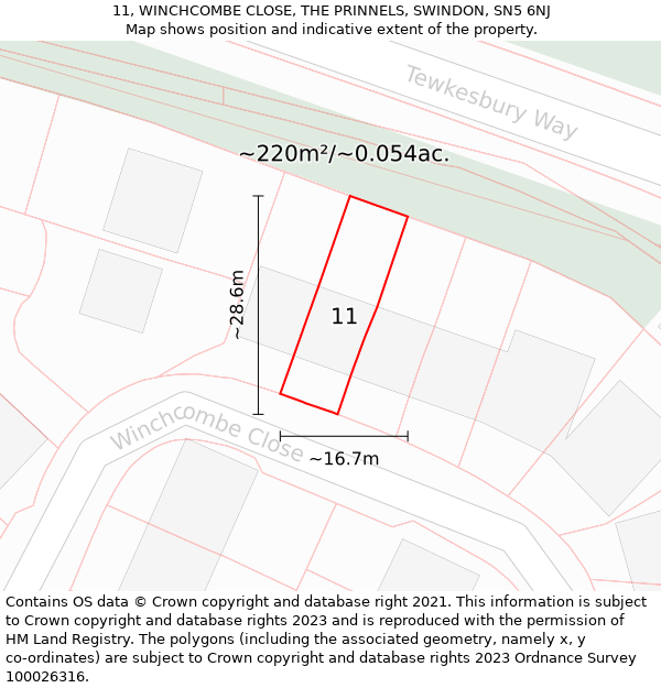 11, WINCHCOMBE CLOSE, THE PRINNELS, SWINDON, SN5 6NJ: Plot and title map