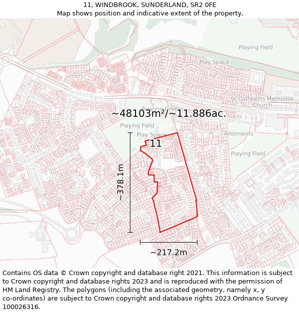 11, WINDBROOK, SUNDERLAND, SR2 0FE: Plot and title map