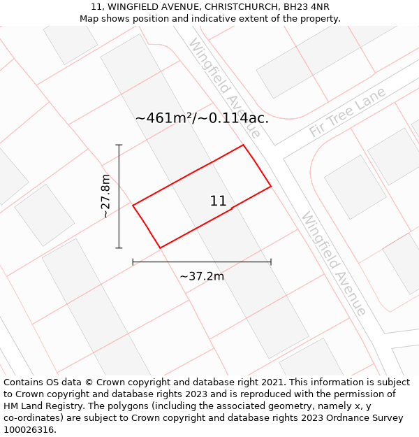 11, WINGFIELD AVENUE, CHRISTCHURCH, BH23 4NR: Plot and title map