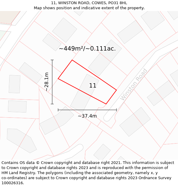 11, WINSTON ROAD, COWES, PO31 8HL: Plot and title map