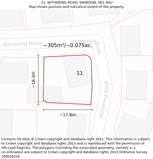 11, WITHERING ROAD, SWINDON, SN1 4GU: Plot and title map