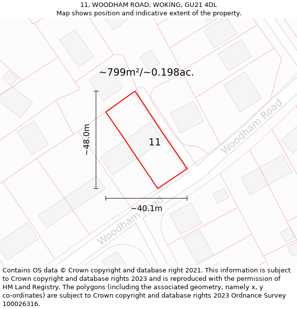 11, WOODHAM ROAD, WOKING, GU21 4DL: Plot and title map