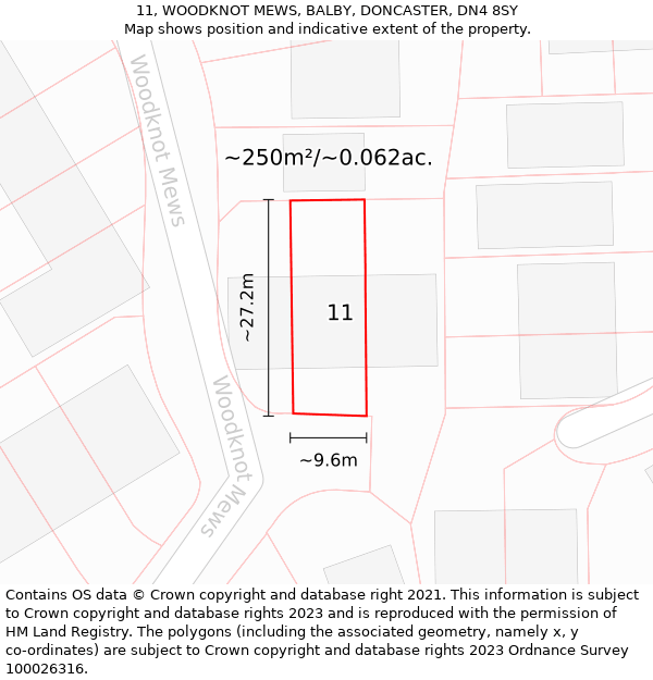 11, WOODKNOT MEWS, BALBY, DONCASTER, DN4 8SY: Plot and title map