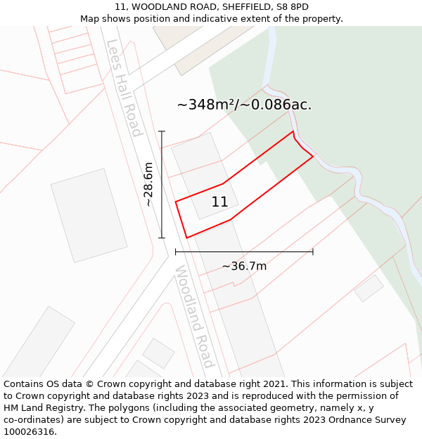 11, WOODLAND ROAD, SHEFFIELD, S8 8PD: Plot and title map