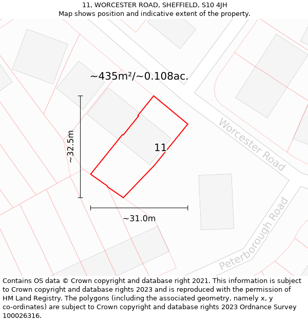 11, WORCESTER ROAD, SHEFFIELD, S10 4JH: Plot and title map