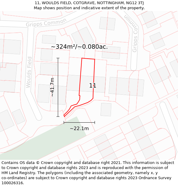 11, WOULDS FIELD, COTGRAVE, NOTTINGHAM, NG12 3TJ: Plot and title map