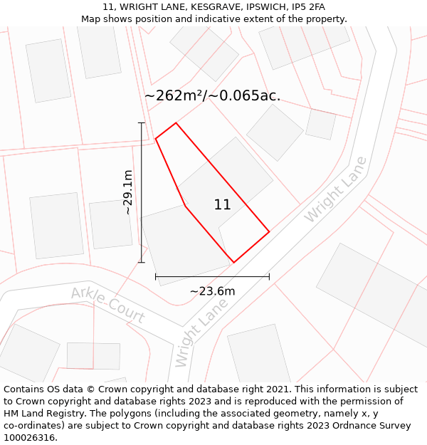 11, WRIGHT LANE, KESGRAVE, IPSWICH, IP5 2FA: Plot and title map