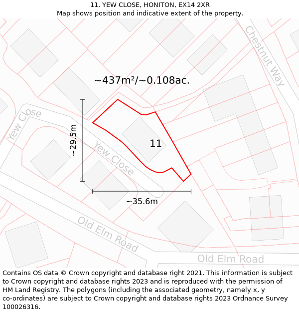 11, YEW CLOSE, HONITON, EX14 2XR: Plot and title map