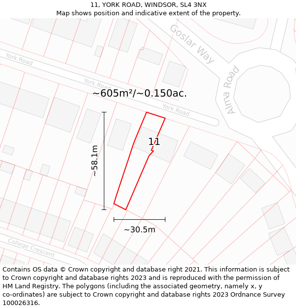 11, YORK ROAD, WINDSOR, SL4 3NX: Plot and title map