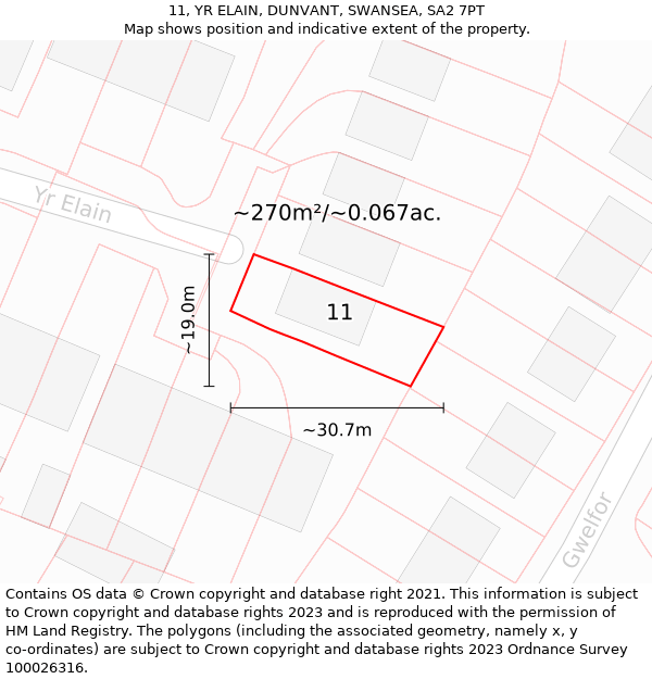 11, YR ELAIN, DUNVANT, SWANSEA, SA2 7PT: Plot and title map