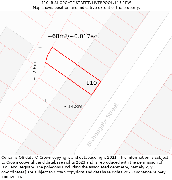 110, BISHOPGATE STREET, LIVERPOOL, L15 1EW: Plot and title map