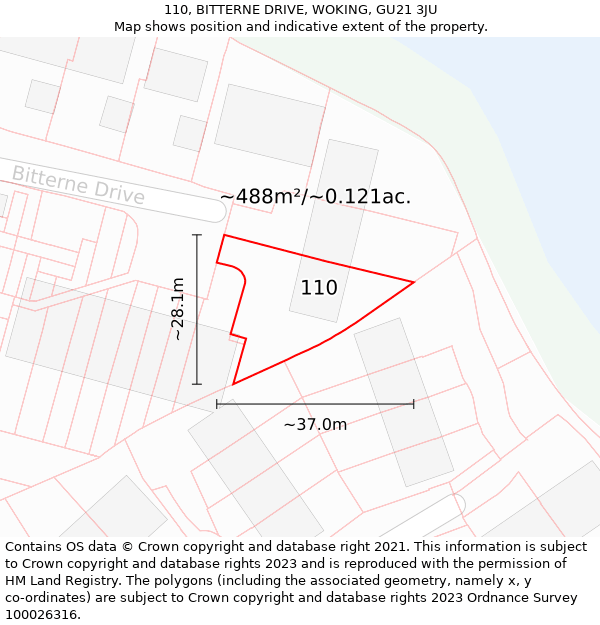 110, BITTERNE DRIVE, WOKING, GU21 3JU: Plot and title map