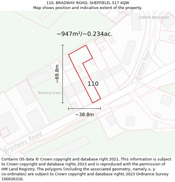 110, BRADWAY ROAD, SHEFFIELD, S17 4QW: Plot and title map