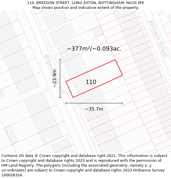 110, BREEDON STREET, LONG EATON, NOTTINGHAM, NG10 4FE: Plot and title map