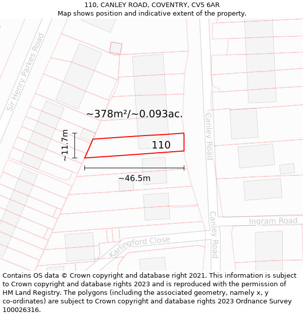 110, CANLEY ROAD, COVENTRY, CV5 6AR: Plot and title map