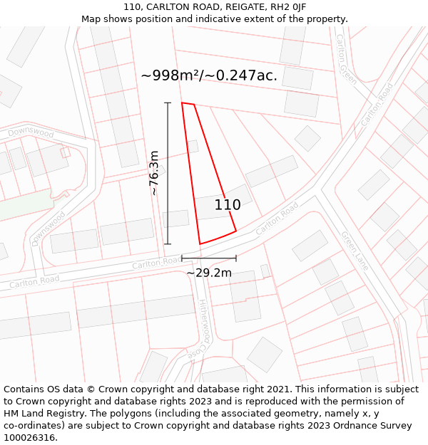 110, CARLTON ROAD, REIGATE, RH2 0JF: Plot and title map