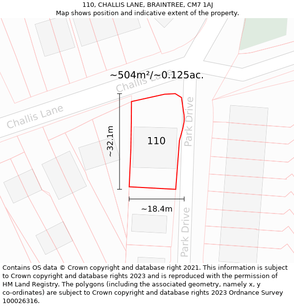 110, CHALLIS LANE, BRAINTREE, CM7 1AJ: Plot and title map