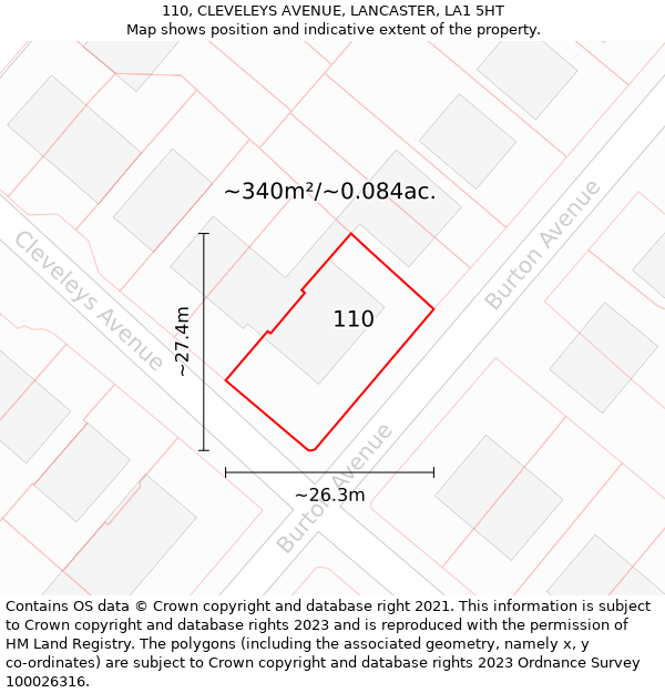 110, CLEVELEYS AVENUE, LANCASTER, LA1 5HT: Plot and title map