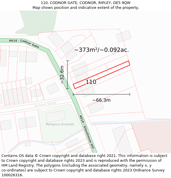 110, CODNOR GATE, CODNOR, RIPLEY, DE5 9QW: Plot and title map