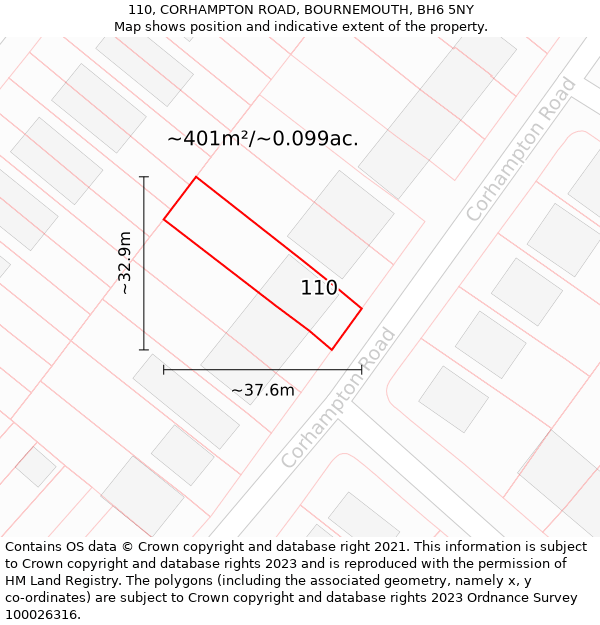 110, CORHAMPTON ROAD, BOURNEMOUTH, BH6 5NY: Plot and title map