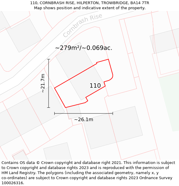 110, CORNBRASH RISE, HILPERTON, TROWBRIDGE, BA14 7TR: Plot and title map