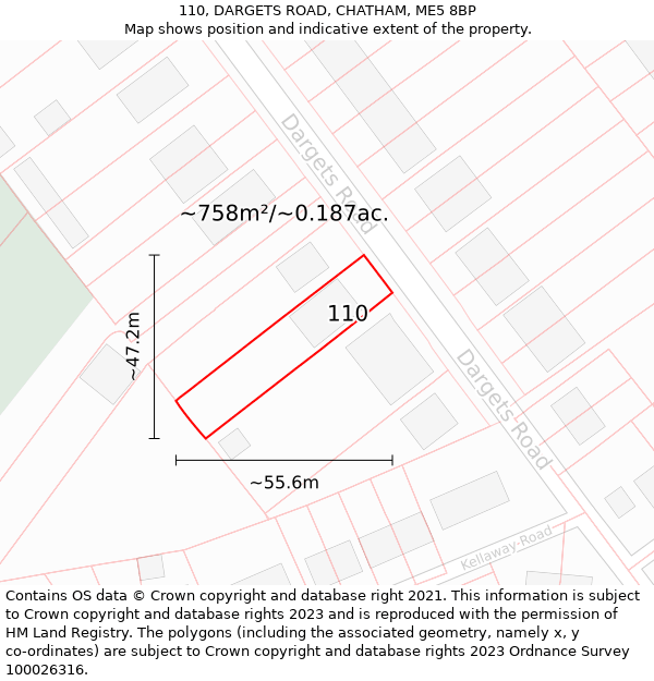 110, DARGETS ROAD, CHATHAM, ME5 8BP: Plot and title map