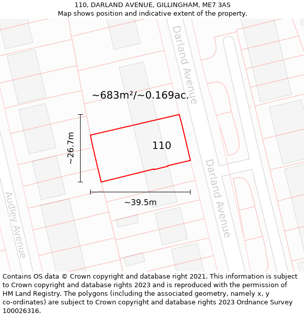 110, DARLAND AVENUE, GILLINGHAM, ME7 3AS: Plot and title map