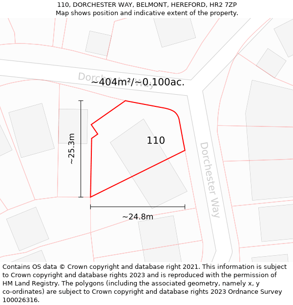 110, DORCHESTER WAY, BELMONT, HEREFORD, HR2 7ZP: Plot and title map