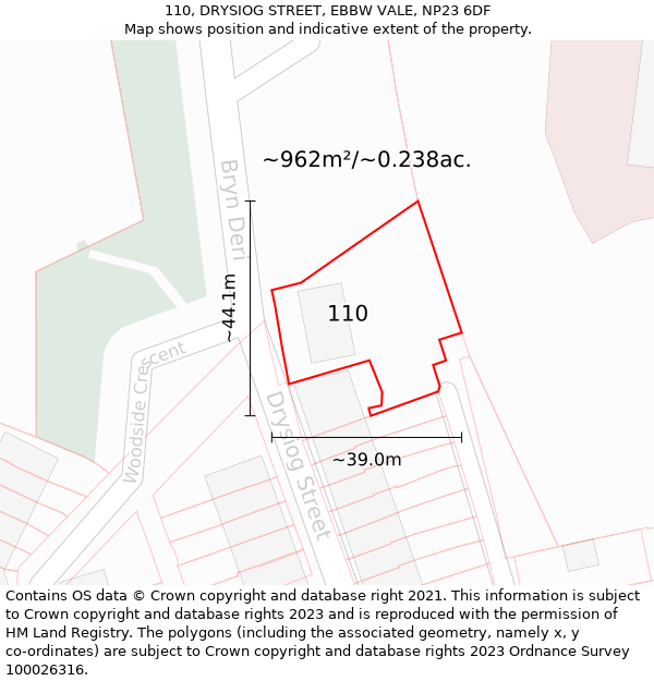 110, DRYSIOG STREET, EBBW VALE, NP23 6DF: Plot and title map