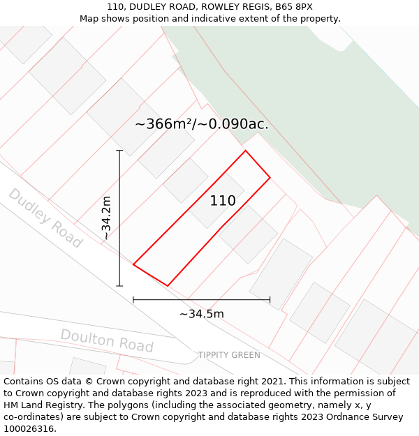 110, DUDLEY ROAD, ROWLEY REGIS, B65 8PX: Plot and title map