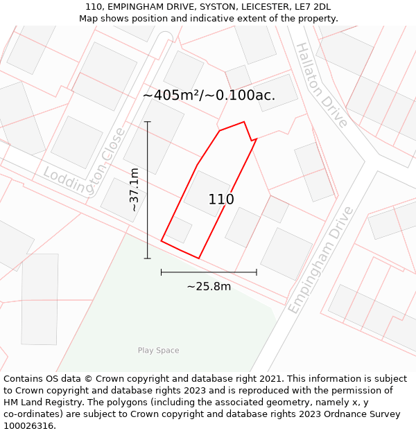 110, EMPINGHAM DRIVE, SYSTON, LEICESTER, LE7 2DL: Plot and title map