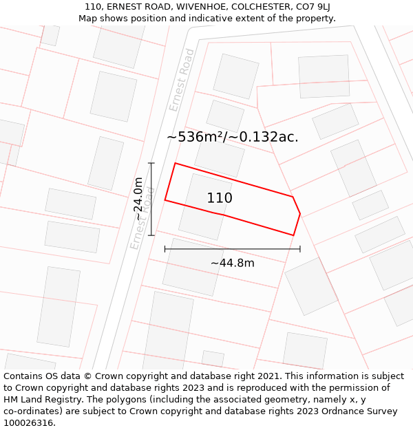 110, ERNEST ROAD, WIVENHOE, COLCHESTER, CO7 9LJ: Plot and title map