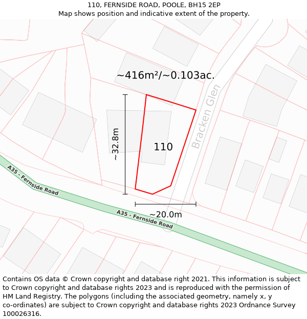 110, FERNSIDE ROAD, POOLE, BH15 2EP: Plot and title map