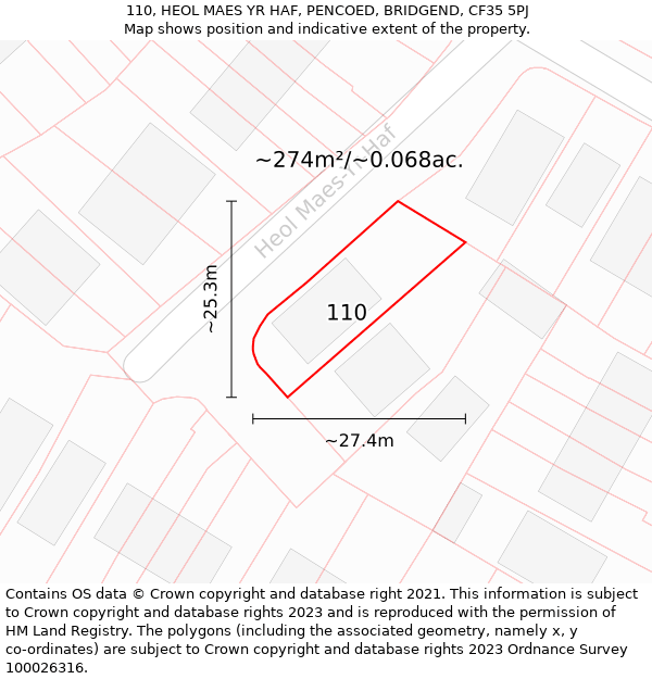 110, HEOL MAES YR HAF, PENCOED, BRIDGEND, CF35 5PJ: Plot and title map