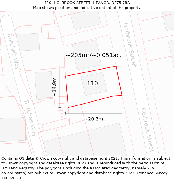 110, HOLBROOK STREET, HEANOR, DE75 7BA: Plot and title map