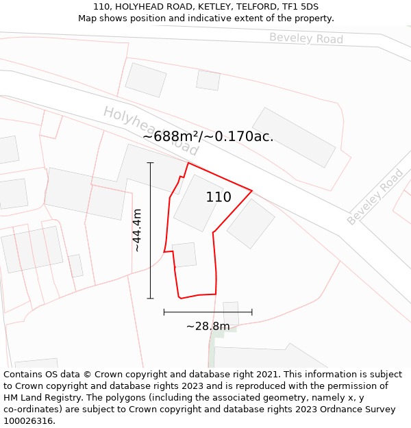 110, HOLYHEAD ROAD, KETLEY, TELFORD, TF1 5DS: Plot and title map