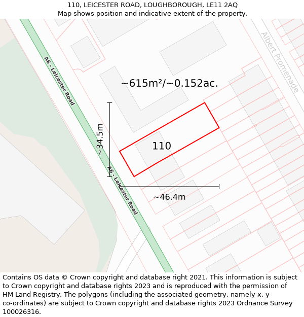 110, LEICESTER ROAD, LOUGHBOROUGH, LE11 2AQ: Plot and title map