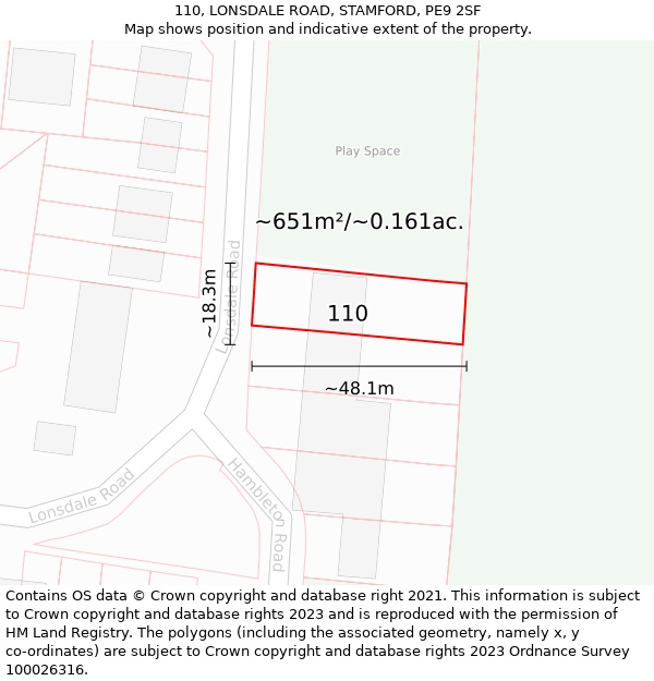 110, LONSDALE ROAD, STAMFORD, PE9 2SF: Plot and title map