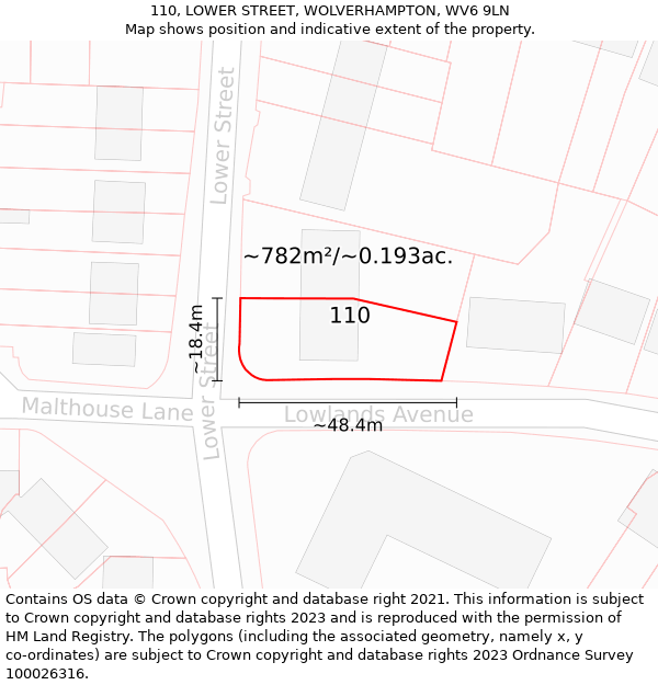 110, LOWER STREET, WOLVERHAMPTON, WV6 9LN: Plot and title map