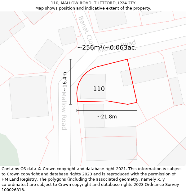 110, MALLOW ROAD, THETFORD, IP24 2TY: Plot and title map