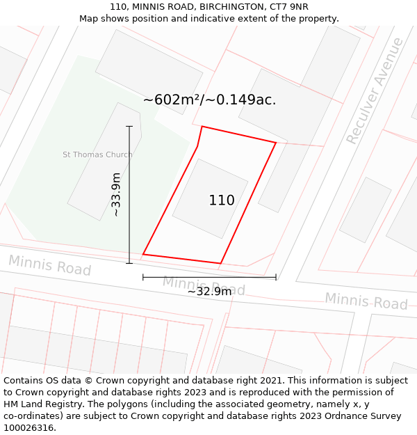 110, MINNIS ROAD, BIRCHINGTON, CT7 9NR: Plot and title map