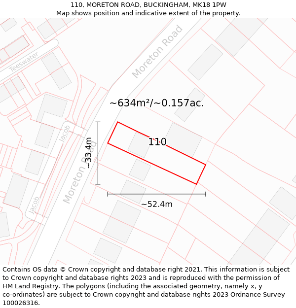 110, MORETON ROAD, BUCKINGHAM, MK18 1PW: Plot and title map