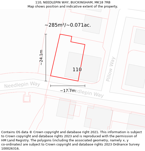 110, NEEDLEPIN WAY, BUCKINGHAM, MK18 7RB: Plot and title map