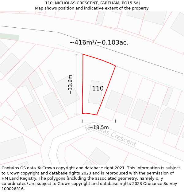 110, NICHOLAS CRESCENT, FAREHAM, PO15 5AJ: Plot and title map