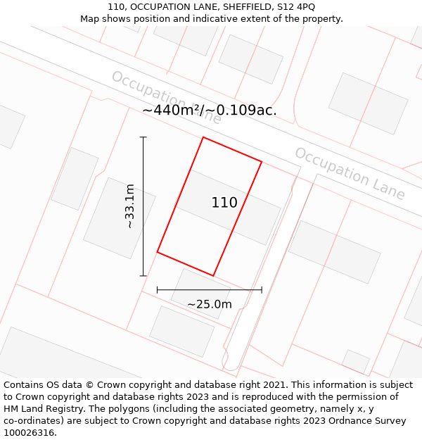 110, OCCUPATION LANE, SHEFFIELD, S12 4PQ: Plot and title map