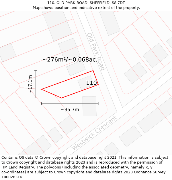 110, OLD PARK ROAD, SHEFFIELD, S8 7DT: Plot and title map